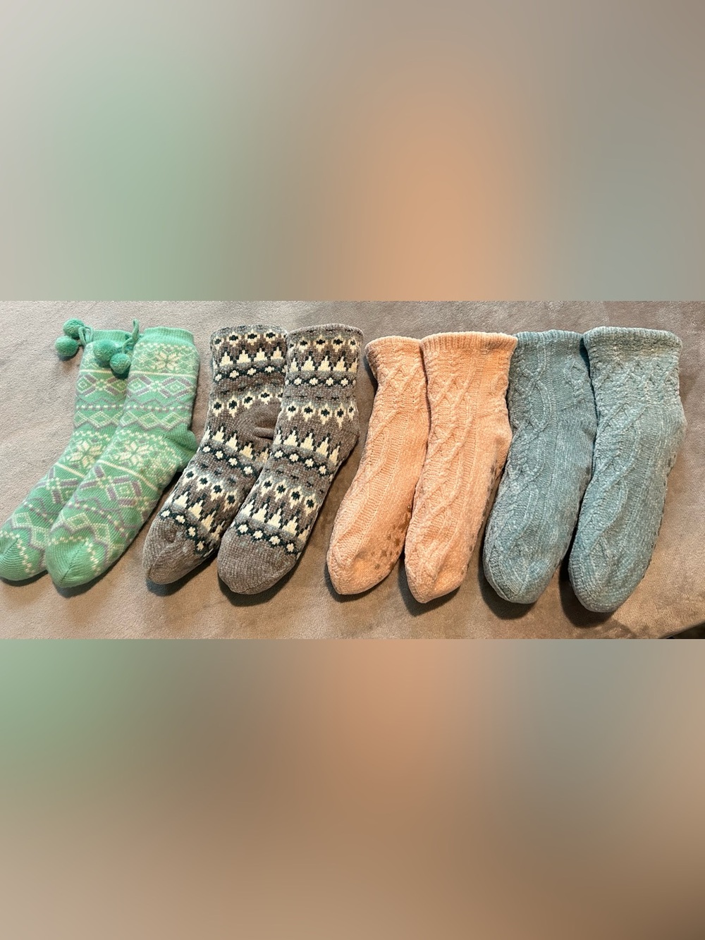 Women's Four-Pack Cozy & Extra Fluffy Crew Socks - Mint, Gray, Peachy Pink, Blue